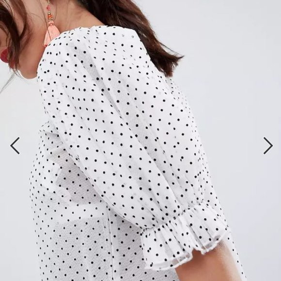 Puff Sleeve Polka Dot Mesh Shirt - Picture 3 of 5